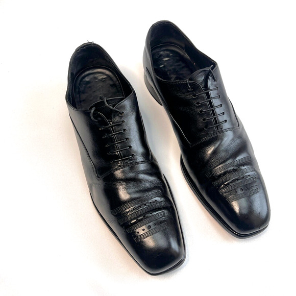 Prada Black Leather Lace Up Square Toe Oxford Shoes Men’s Size 9 2E 2186 Brogue main image 11